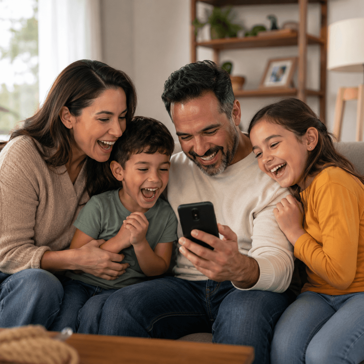 Family smiling together while connected through GlobeWire